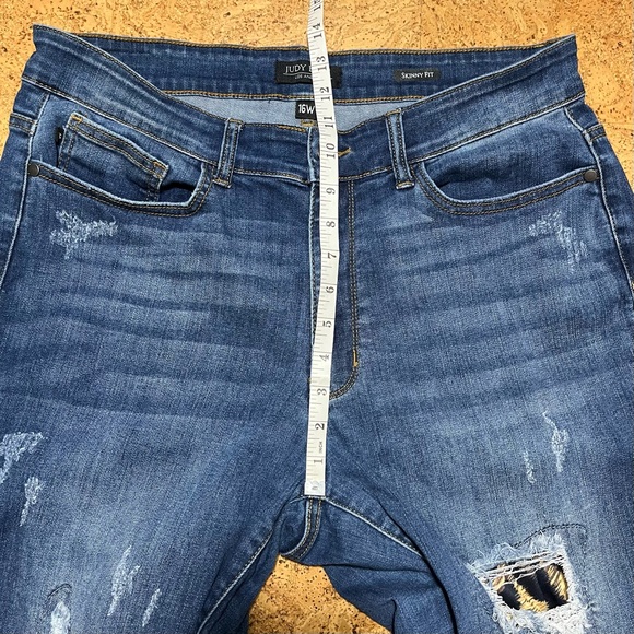 Judy Blue Distressed Leopard Patch Skinny Fit Jeans Sz 16W - Picture 12 of 13